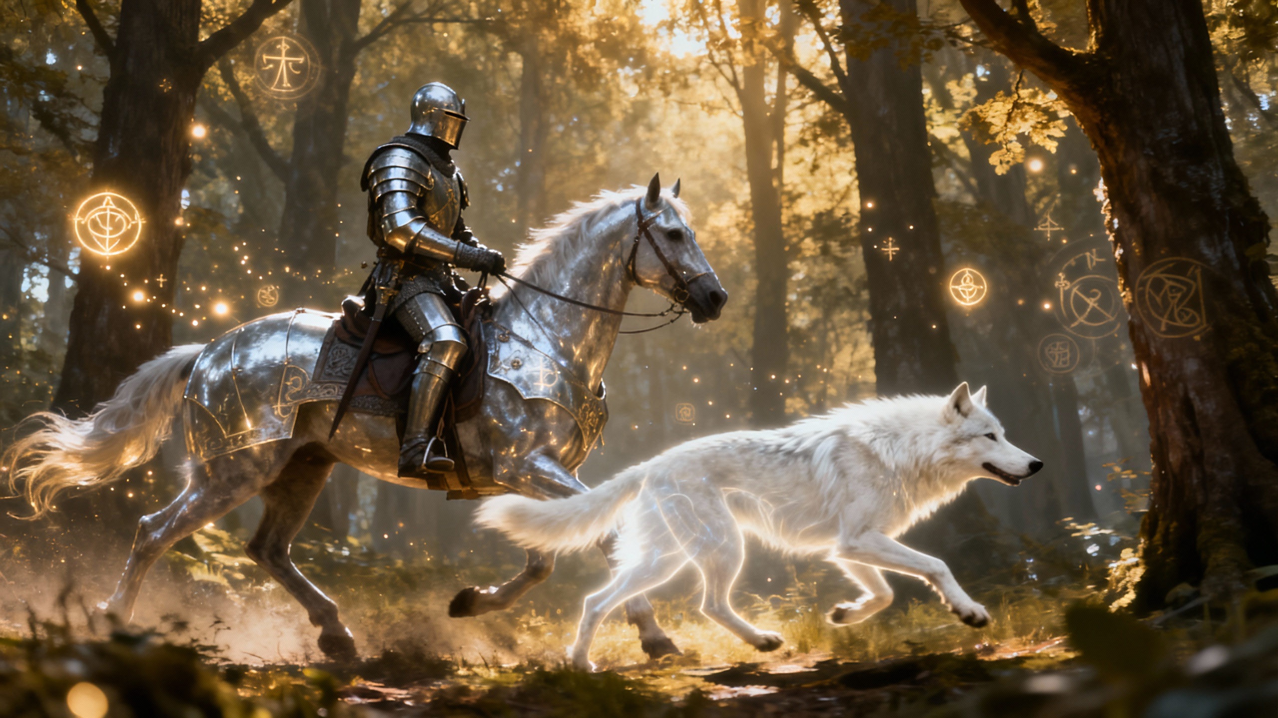 Ritter Caelan mit Tyrion, dem weißen Schattenwolf